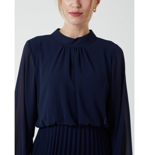 High Neck Pleated Midi Dress High Neck Pleated Midi Dress