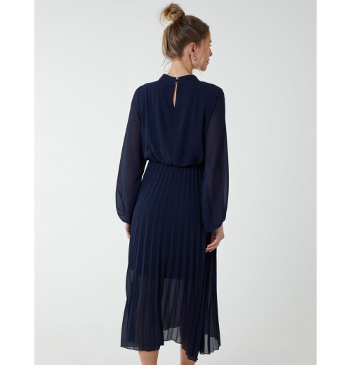 High Neck Pleated Midi Dress High Neck Pleated Midi Dress