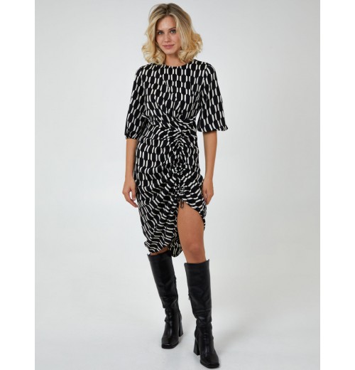 Mono Geometric Print Ruched Hem Dress Mono Geometric Print Ruched Hem Dress