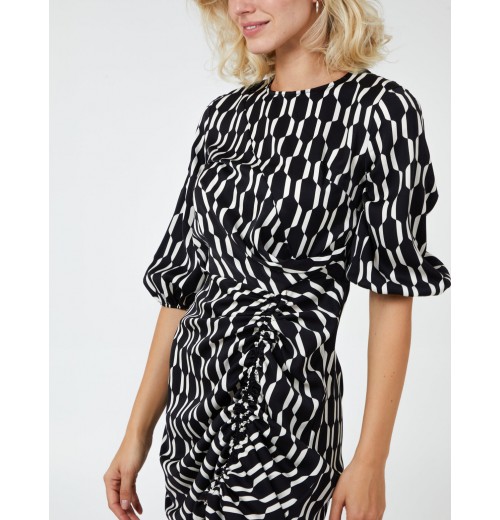Mono Geometric Print Ruched Hem Dress Mono Geometric Print Ruched Hem Dress