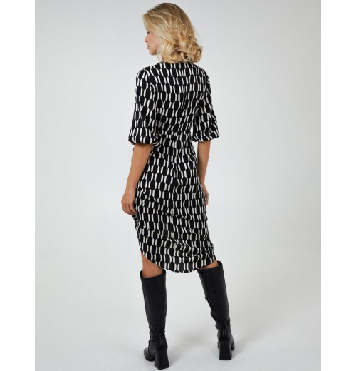 Mono Geometric Print Ruched Hem Dress Mono Geometric Print Ruched Hem Dress