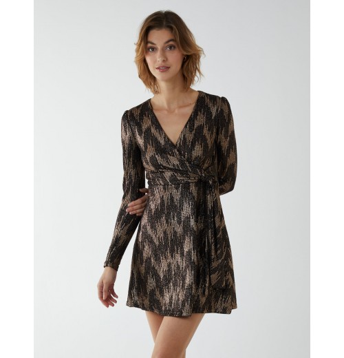 Fixed Wrap Skater Dress With Tie Fixed Wrap Skater Dress With Tie