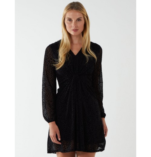 Leopard Print Flocked Knot Front Angel Sleeve Dress Leopard Print Flocked Knot Front Angel Sleeve Dress