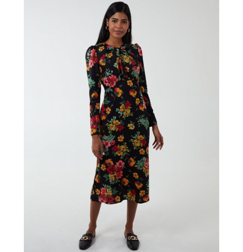 Floral Twist Panel Fit And Flare Midi Dress Floral Twist Panel Fit And Flare Midi Dress