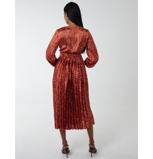 Wrap Front Belted Pleated Midi Dress Wrap Front Belted Pleated Midi Dress