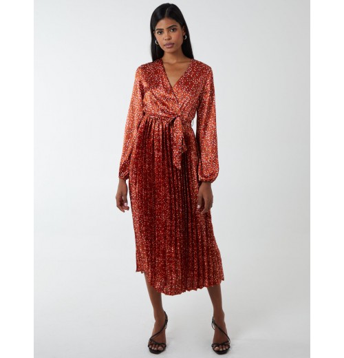 Wrap Front Belted Pleated Midi Dress Wrap Front Belted Pleated Midi Dress