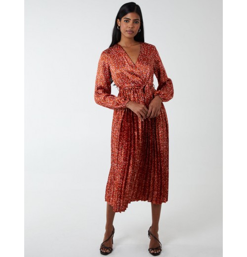 Wrap Front Belted Pleated Midi Dress Wrap Front Belted Pleated Midi Dress