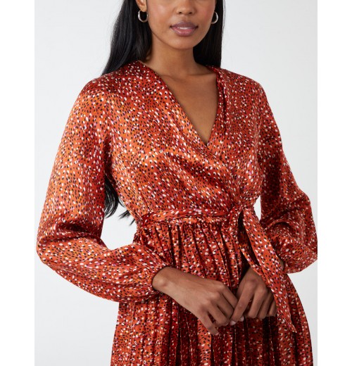 Wrap Front Belted Pleated Midi Dress Wrap Front Belted Pleated Midi Dress