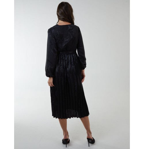 Jacquard Wrap Front Belted Pleated Midi Dress Jacquard Wrap Front Belted Pleated Midi Dress
