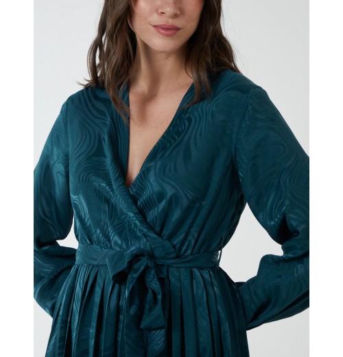Jacquard Wrap Front Belted Pleated Midi Dress Jacquard Wrap Front Belted Pleated Midi Dress