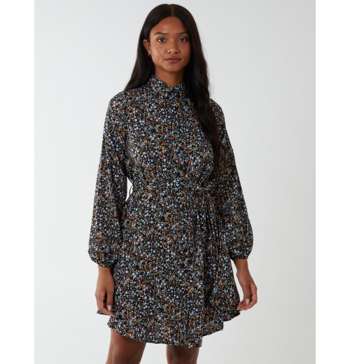 Multi Floral Print Mini Shirt Dress Multi Floral Print Mini Shirt Dress