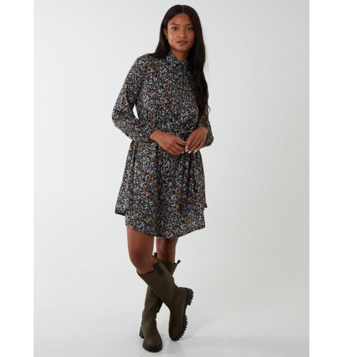 Multi Floral Print Mini Shirt Dress Multi Floral Print Mini Shirt Dress