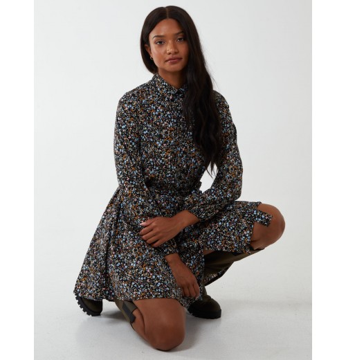 Multi Floral Print Mini Shirt Dress Multi Floral Print Mini Shirt Dress