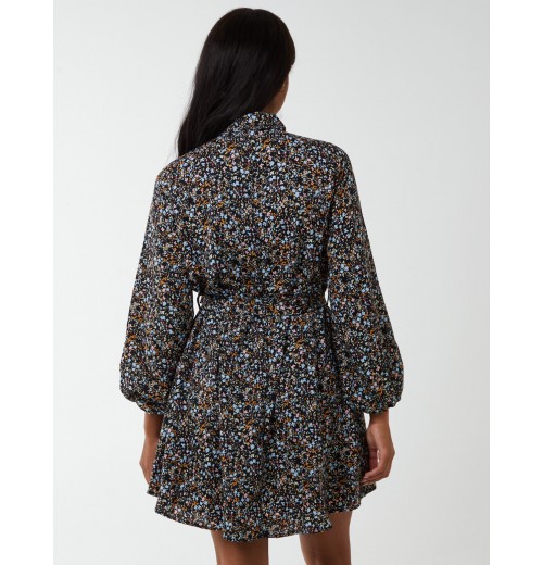 Multi Floral Print Mini Shirt Dress Multi Floral Print Mini Shirt Dress