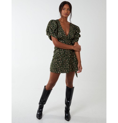 Ruched Sleeve Wrap Mini Dress Ruched Sleeve Wrap Mini Dress