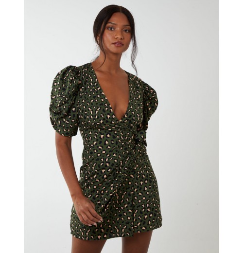 Ruched Sleeve Wrap Mini Dress Ruched Sleeve Wrap Mini Dress