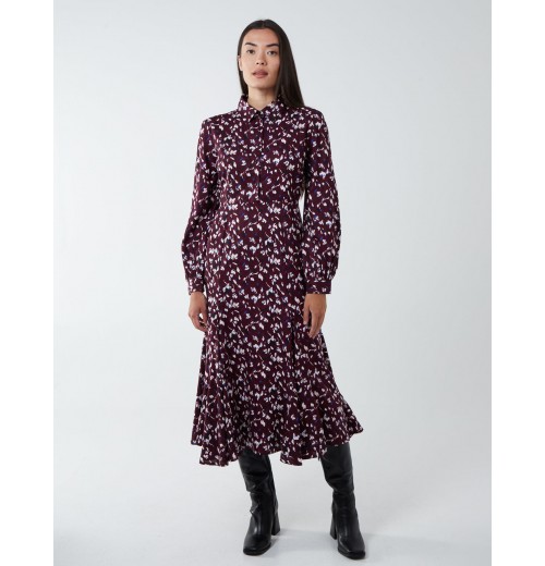 Shirt Midi Dress With Godet Hem Shirt Midi Dress With Godet Hem