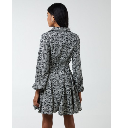 Shirt Mini Dress With Godet Hem & Tie Shirt Mini Dress With Godet Hem & Tie