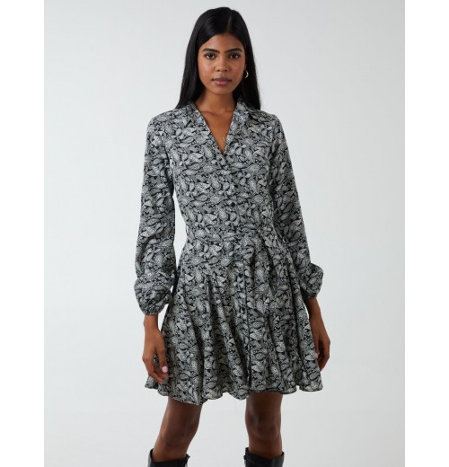Shirt Mini Dress With Godet Hem & Tie Shirt Mini Dress With Godet Hem & Tie
