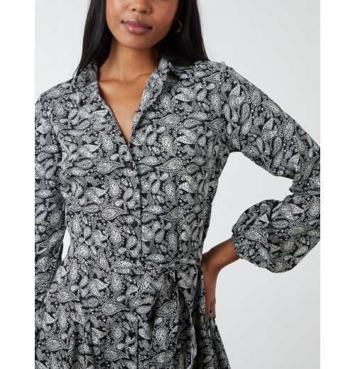 Shirt Mini Dress With Godet Hem & Tie Shirt Mini Dress With Godet Hem & Tie