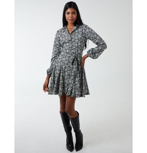 Shirt Mini Dress With Godet Hem & Tie Shirt Mini Dress With Godet Hem & Tie