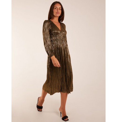 Plisse V-Neck Elasticated Midi Dress Plisse V-Neck Elasticated Midi Dress