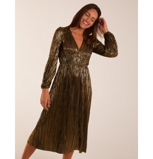 Plisse V-Neck Elasticated Midi Dress Plisse V-Neck Elasticated Midi Dress