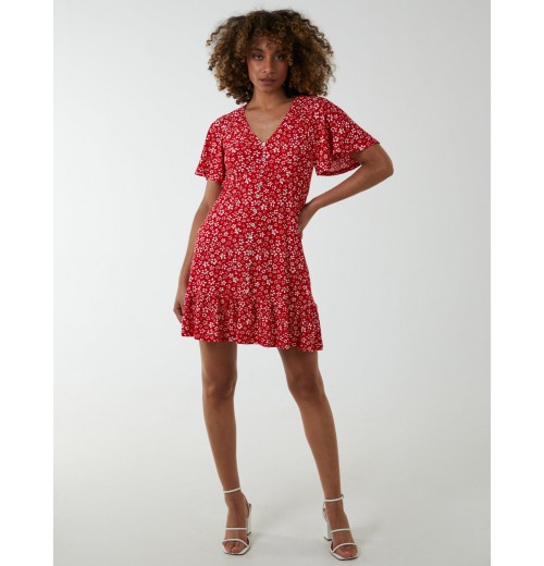 Trapeze Button Through Raglan Mini Dress Trapeze Button Through Raglan Mini Dress