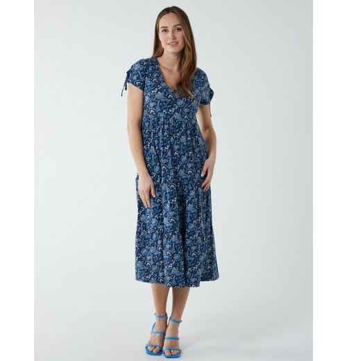 Drawstring Shoulder Volume Midi Dress Drawstring Shoulder Volume Midi Dress