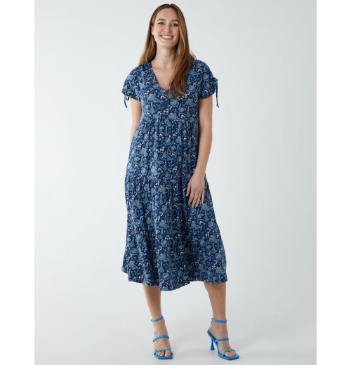 Drawstring Shoulder Volume Midi Dress Drawstring Shoulder Volume Midi Dress