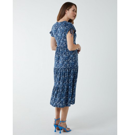 Drawstring Shoulder Volume Midi Dress Drawstring Shoulder Volume Midi Dress