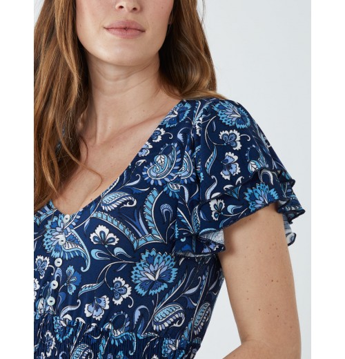 Ruffle Sleeve Elasticated Godet Midi Dress Ruffle Sleeve Elasticated Godet Midi Dress
