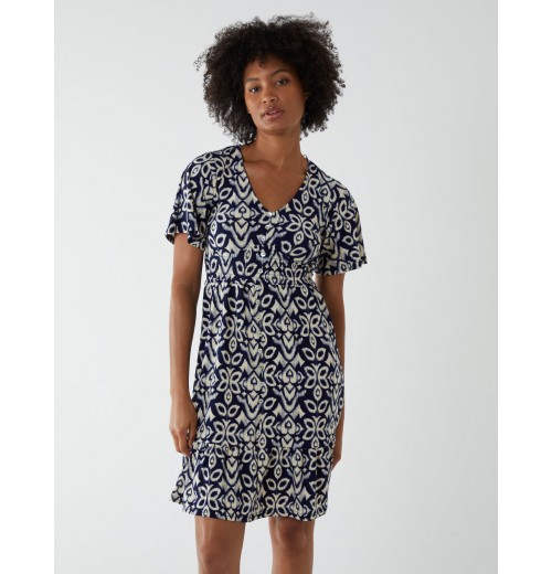 V Neck Shirred Mini Tea Dress With Split V Neck Shirred Mini Tea Dress With Split