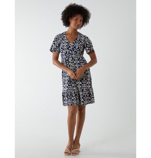 V Neck Shirred Mini Tea Dress With Split V Neck Shirred Mini Tea Dress With Split