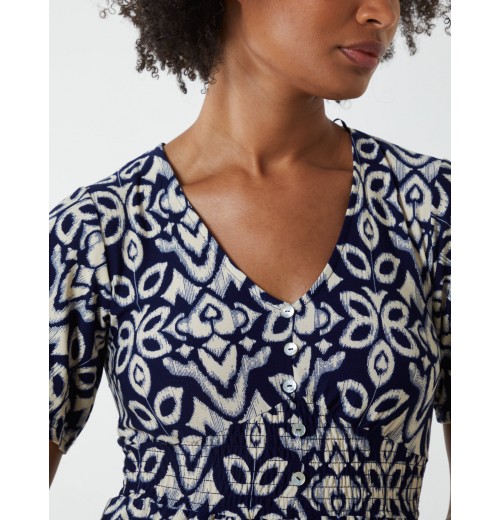 V Neck Shirred Mini Tea Dress With Split V Neck Shirred Mini Tea Dress With Split