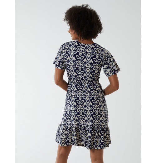 V Neck Shirred Mini Tea Dress With Split V Neck Shirred Mini Tea Dress With Split