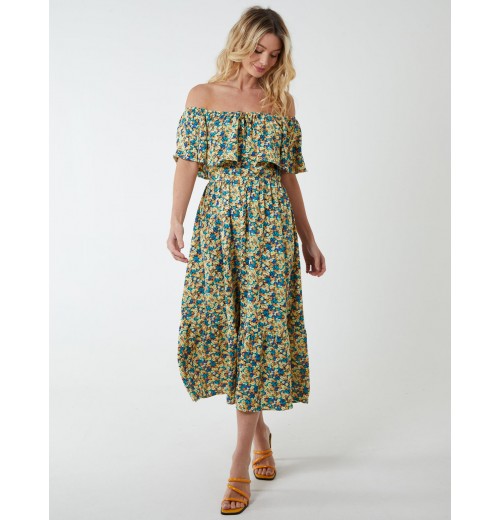 Bardot Ruffle Shoulder Midi Dress Bardot Ruffle Shoulder Midi Dress