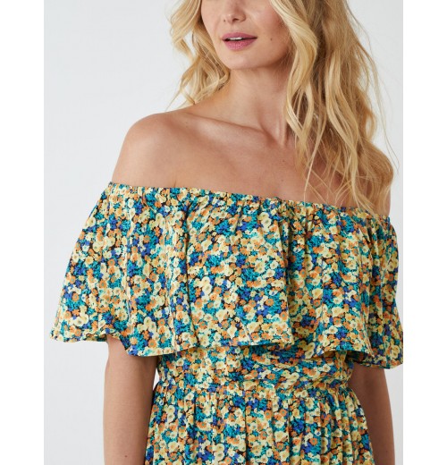 Bardot Ruffle Shoulder Midi Dress Bardot Ruffle Shoulder Midi Dress