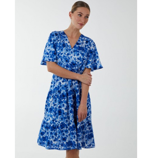 Wrap Front Tier Hem Angel Sleeve Dress Wrap Front Tier Hem Angel Sleeve Dress