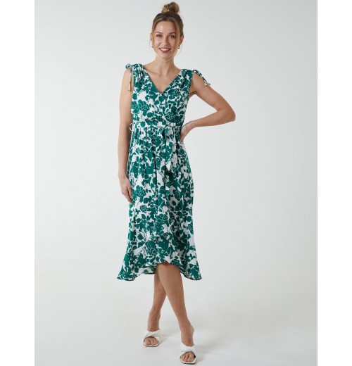 Wrap Front Midi Dress With Ruffle Hem Wrap Front Midi Dress With Ruffle Hem