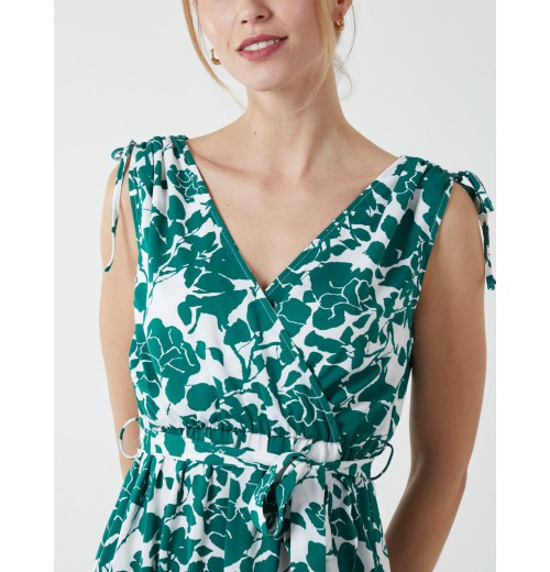 Wrap Front Midi Dress With Ruffle Hem Wrap Front Midi Dress With Ruffle Hem