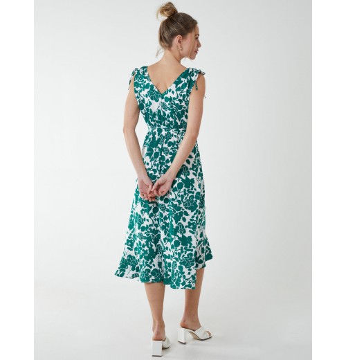 Wrap Front Midi Dress With Ruffle Hem Wrap Front Midi Dress With Ruffle Hem
