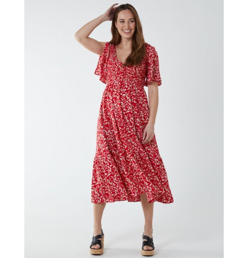 Sheared Bust Midi Dress With Angel Sleeves Sheared Bust Midi Dress With Angel Sleeves