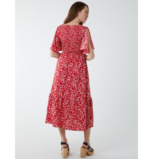 Sheared Bust Midi Dress With Angel Sleeves Sheared Bust Midi Dress With Angel Sleeves