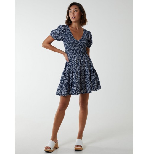 Shirred Bust Mini Dress With Puff Sleeve Shirred Bust Mini Dress With Puff Sleeve