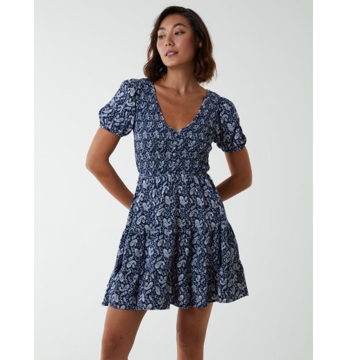 Shirred Bust Mini Dress With Puff Sleeve Shirred Bust Mini Dress With Puff Sleeve