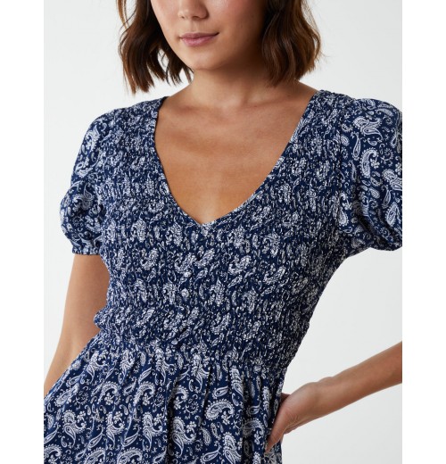 Shirred Bust Mini Dress With Puff Sleeve Shirred Bust Mini Dress With Puff Sleeve