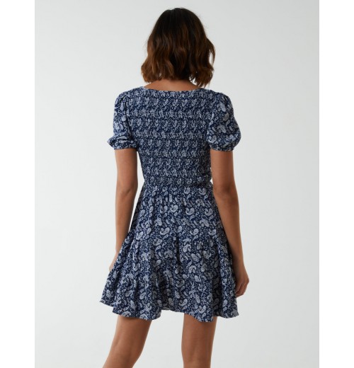 Shirred Bust Mini Dress With Puff Sleeve Shirred Bust Mini Dress With Puff Sleeve