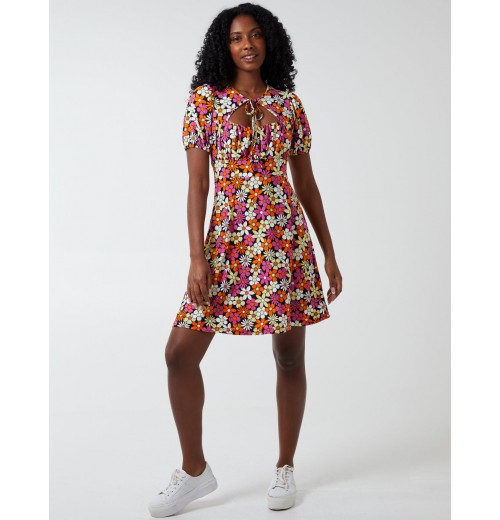 Tie Neck Fit And Flare Dress Tie Neck Fit And Flare Dress