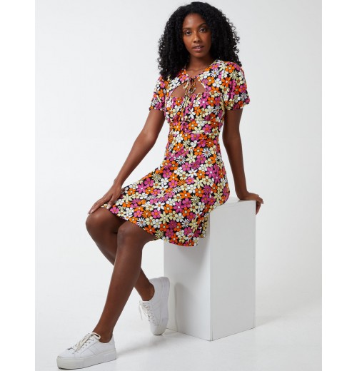 Tie Neck Fit And Flare Dress Tie Neck Fit And Flare Dress